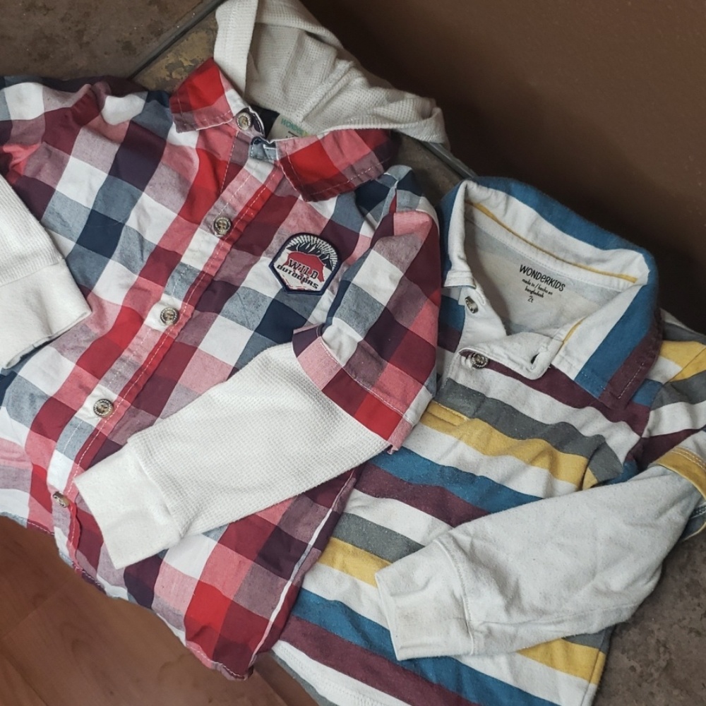 Set of Two Long Sleeve Toddlers Boys Shirts 2T
